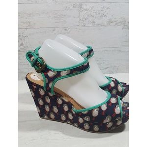 Report novelty bird print wedge heel navy blue 9